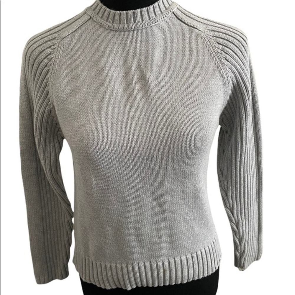 Tommy Hilfiger Mens Gray‎ Mixed Knit Crew Neck Raglan Sleeve Sweater Logo